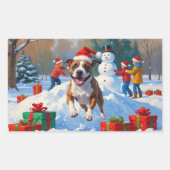 Bull Terrier Kerst Sneeuw Scene Rechthoekige Sticker (Voorkant)