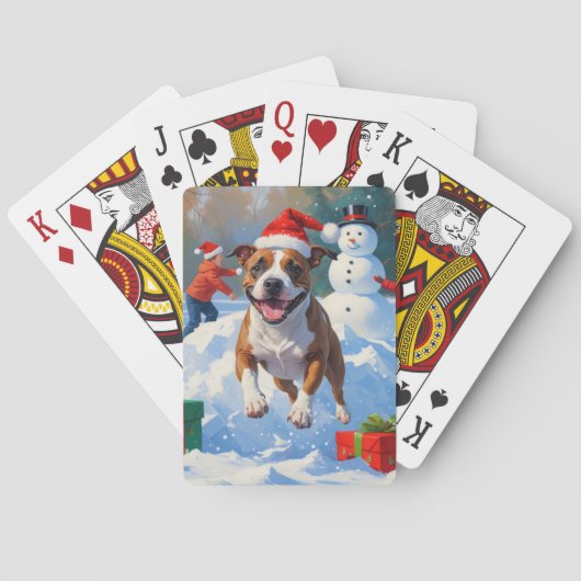 Bull Terrier Kerst Sneeuwlandschap Pokerkaarten (Achterkant)
