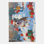 Bull Terrier Kerst Sneeuwlandschap Theedoek (Verticaal)