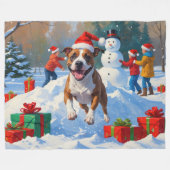 Bull Terrier Kerst Sneeuwscène Fleece Deken (Voorkant (Horizontaal))