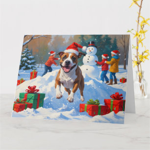 Bull Terrier Kerst Sneeuwscène Kaart