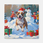 Bull Terrier Kerst Sneeuwscène Magneet (Voorkant)