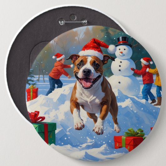Bull Terrier Kerst Sneeuwscène Ronde Button 6,0 Cm (Voorkant /achterkant)