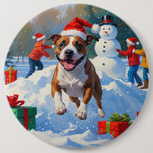 Bull Terrier Kerst Sneeuwscène Ronde Button 6,0 Cm (Voorkant)