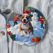 Bull Terrier Kerst Sneeuwscène Ronde Button 6,0 Cm (In situ)
