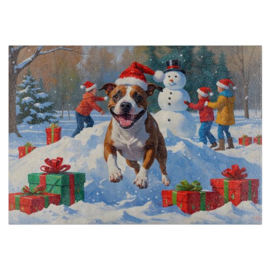Bull Terrier Kerst Sneeuwscène Snijplank (Voorkant)