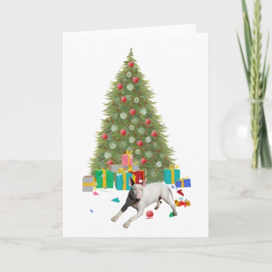 Bull Terrier Kerstboom Feestdagen Kaart (Voorkant)