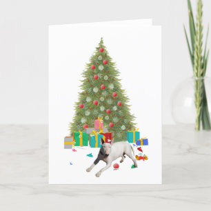 Bull Terrier Kerstboom Feestdagen Kaart