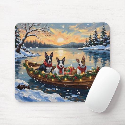 Bull Terrier Kerstboot Feestdagen Muismat (Met muis)