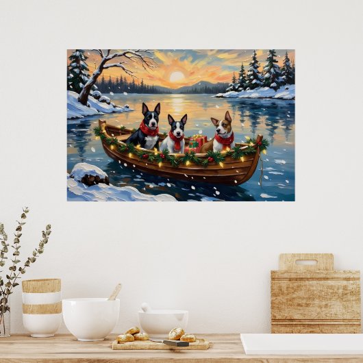 Bull Terrier Kerstboot Feestdagen Poster (Keuken)