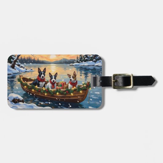 Bull Terrier Kerstboot Vakantie Bagagelabel (Voorkant horizontaal)