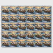 Bull Terrier Kerstboot Vakantie Cadeaupapier (Vlak)