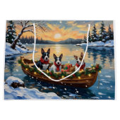 Bull Terrier Kerstboot Vakantie Groot Cadeauzakje (Voorkant)