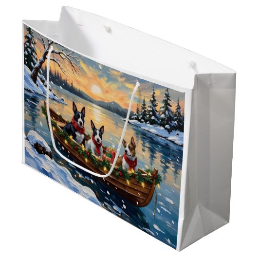 Bull Terrier Kerstboot Vakantie Groot Cadeauzakje (Voorkant Gekanteld)