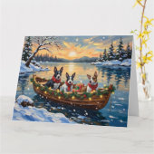 Bull Terrier Kerstboot Vakantie Kaart (Gele Bloem)