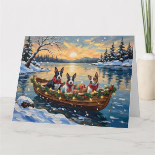Bull Terrier Kerstboot Vakantie Kaart