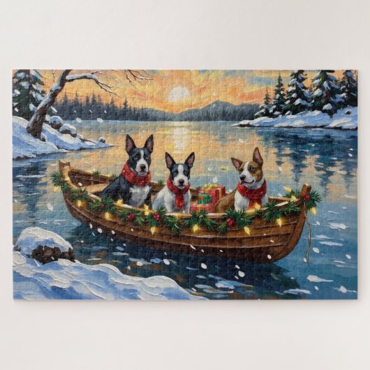 Bull Terrier Kerstboot Vakantie Legpuzzel (Horizontaal)