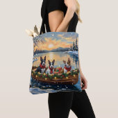 Bull Terrier Kerstboot Vakantie Tote Bag (Dichtbij)