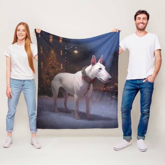 Bull Terrier Kerstfeest Seizoen Fleece Deken (In situ)
