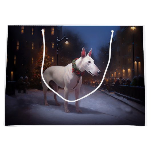 Bull Terrier Kerstfeest Seizoen Groot Cadeauzakje (Voorkant)