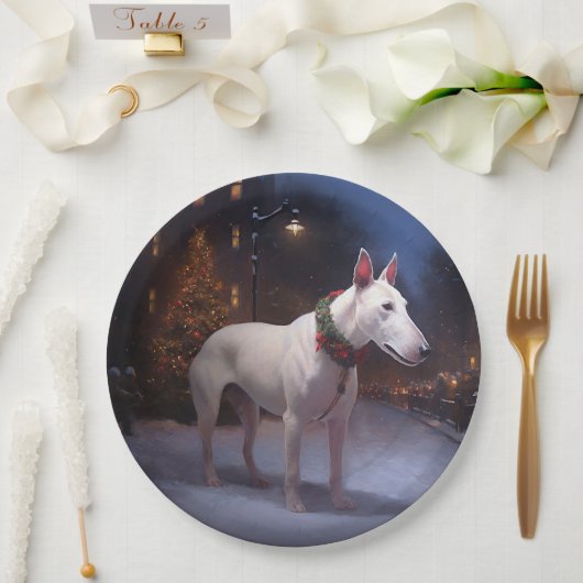 Bull Terrier Kerstfeest Seizoen Papieren Bordje (Huwelijk)