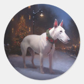 Bull Terrier Kerstfeest Seizoen Ronde Sticker (Voorkant)