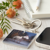 Bull Terrier Kerstfeest Seizoen Sleutelhanger (Voorkant Rechts)