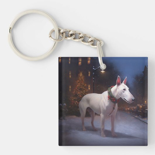 Bull Terrier Kerstfeest Seizoen Sleutelhanger (Voorkant)