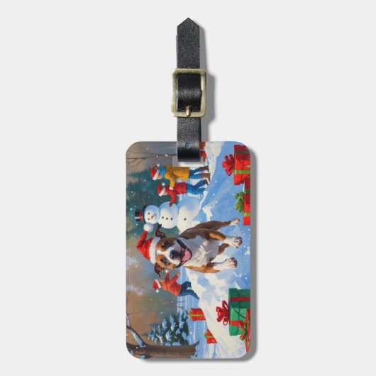 Bull Terrier Kerstfeest Sneeuwscène Bagagelabel (Voorkant verticaal)