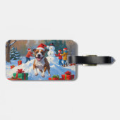 Bull Terrier Kerstfeest Sneeuwscène Bagagelabel (Achterkant horizontaal)