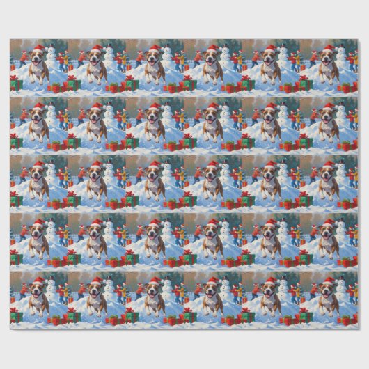 Bull Terrier Kerstfeest Sneeuwscène Cadeaupapier (Vlak)