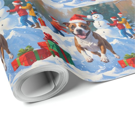 Bull Terrier Kerstfeest Sneeuwscène Cadeaupapier (Rol Hoek)