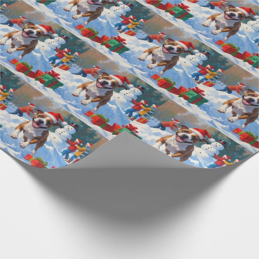 Bull Terrier Kerstfeest Sneeuwscène Cadeaupapier (Hoek)