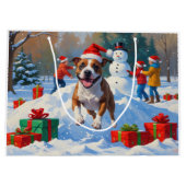 Bull Terrier Kerstfeest Sneeuwscène Groot Cadeauzakje (Achterkant)