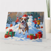 Bull Terrier Kerstfeest Sneeuwscène Kaart (Voorkant)