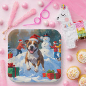 Bull Terrier Kerstfeest Sneeuwscène Papieren Bordje (Feest)