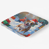 Bull Terrier Kerstfeest Sneeuwscène Papieren Bordje (Gebogen)