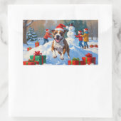 Bull Terrier Kerstfeest Sneeuwscène Rechthoekige Sticker (Tas)