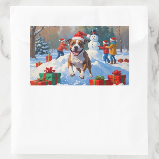 Bull Terrier Kerstfeest Sneeuwscène Rechthoekige Sticker (Tas)