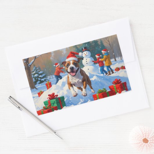Bull Terrier Kerstfeest Sneeuwscène Rechthoekige Sticker (Envelop)