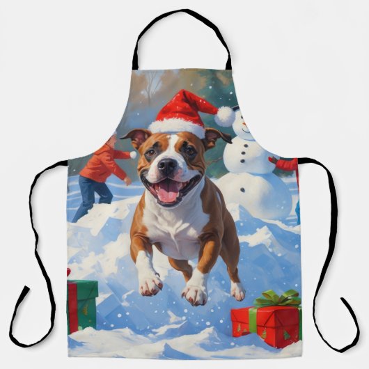 Bull Terrier Kerstfeest Sneeuwscène Schort (Voorkant)