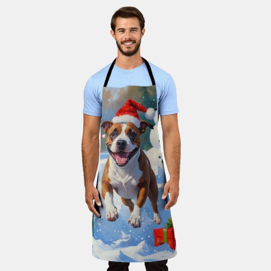 Bull Terrier Kerstfeest Sneeuwscène Schort (Gedragen)