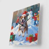 Bull Terrier Kerstfeest Sneeuwscène Vierkante Klok (Hoek)