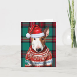 Bull Terrier Kersthond Green Plaid Kerstmis Feestdagen Kaart