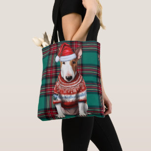 Bull Terrier Kersthond Groen Seizoensgebonden Scho Tote Bag