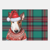 Bull Terrier Kersthond Red Green Plaid Inpakpapier Vel (Voorkant 3)