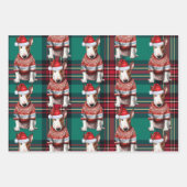 Bull Terrier Kersthond Red Green Plaid Inpakpapier Vel (Voorkant 2)