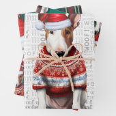 Bull Terrier Kersthond Red Green Plaid Inpakpapier Vel (In situ)
