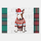 Bull Terrier Kersthond Red Green Plaid Inpakpapier Vel (Voorkant)