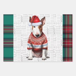 Bull Terrier Kersthond Red Green Plaid Inpakpapier Vel